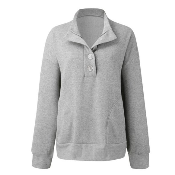 Free Assembly Oversized Sweatshirt Women Loose Simple Buttons V Neck Top Casual - Picture 1 of 11